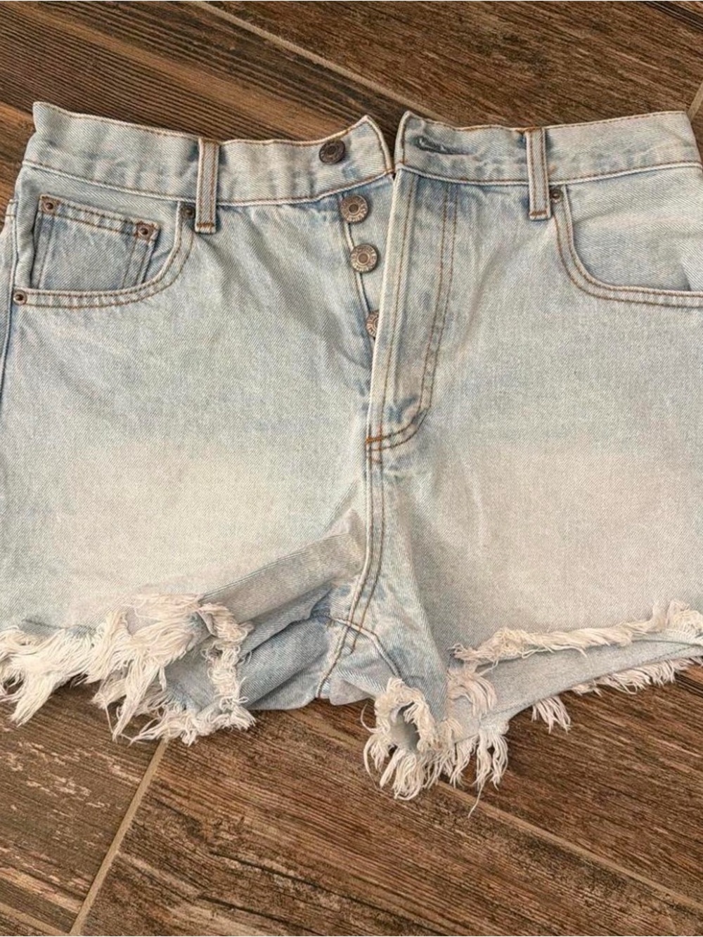By Together Light Blue High-Rise Distressed Denim Shorts